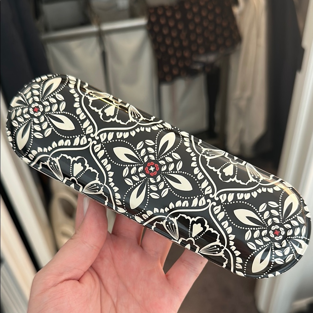 Patterned Black and White Pencil Case - Floral Tile Design
